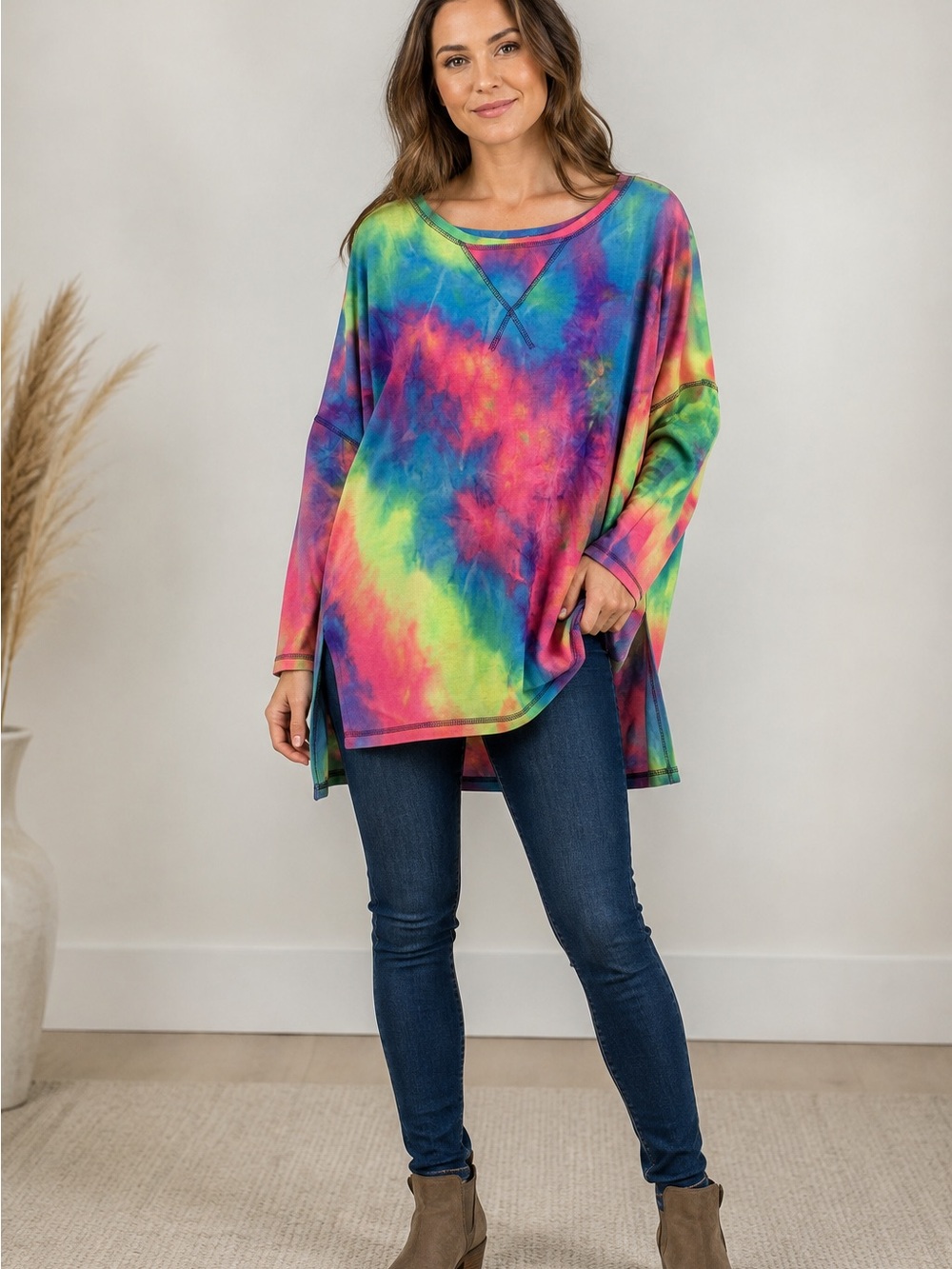 Women's Multicolor Tie-Dye Long Sleeve Tee